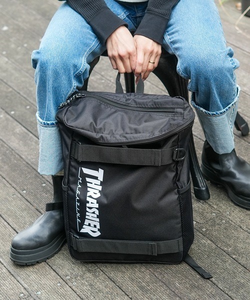 THRASHER（スラッシャー）の「【THRASHER/スラッシャー】BackPack　Box Kids 20L  撥水加工　リフレクター　スクエアデザイン バックパック（バックパック/リュック・メンズ・ブラック/ブラック系その他/ブラック×ホワイト・FREE）」の2枚目の写真