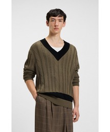 HUGO（ヒューゴ）の「ミックスニット オーバーサイズフィットセーター コントラストVネック（ニット/セーター・メンズ）」