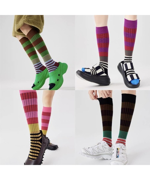 SANSeLF（サンセルフ）の「【SANSeLF】カラーブロッキングストライプロングソックス  saa25a034（ソックス/靴下・レディース・ピンク/グリーン/ブラウン/パープル・FREE）」の8枚目の写真