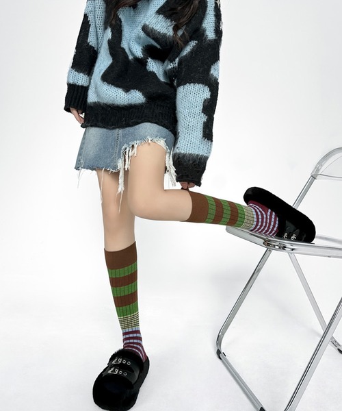 SANSeLF（サンセルフ）の「【SANSeLF】カラーブロッキングストライプロングソックス  saa25a034（ソックス/靴下・レディース・ピンク/グリーン/ブラウン/パープル・FREE）」の13枚目の写真