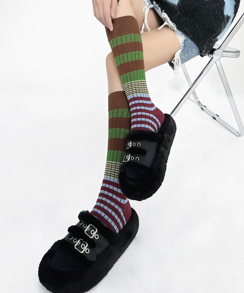 SANSeLF（サンセルフ）の「【SANSeLF】カラーブロッキングストライプロングソックス  saa25a034（ソックス/靴下・レディース・ピンク/グリーン/ブラウン/パープル・FREE）」の15枚目の写真