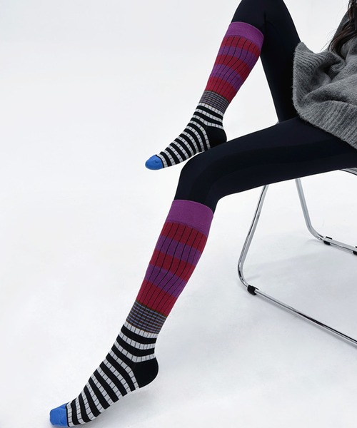 SANSeLF（サンセルフ）の「【SANSeLF】カラーブロッキングストライプロングソックス  saa25a034（ソックス/靴下・レディース・ピンク/グリーン/ブラウン/パープル・FREE）」の16枚目の写真