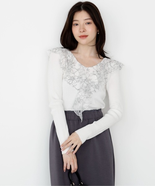 PROPORTION BODY DRESSING（プロポーションボディドレッシング）の「レースフリルニット / 1215270914（ニット/セーター・レディース・ホワイト/ブラック/グレー・FREE）」の2枚目の写真