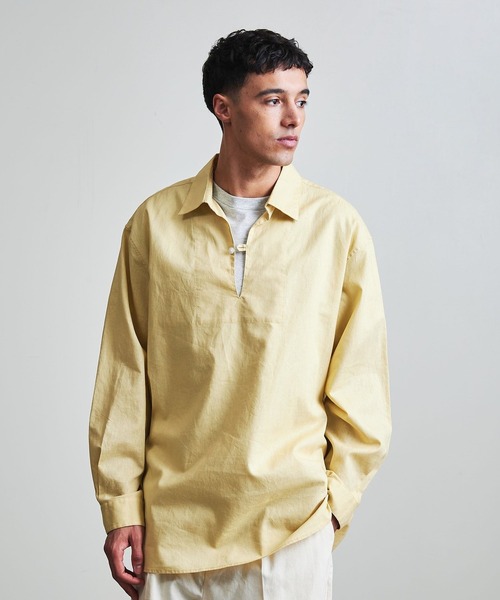 info. BEAUTY&YOUTH(インフォビューティアンドユース)の「【マルチサイズ】 コットン 麻 ミックス スキッパ― シャツ(シャツ/ブラウス・メンズ・ピンク/シャーベット/ライトブルー/モカ/ブラック/ネイビー/ホワイト・マルチサイズ)」の7枚目の写真