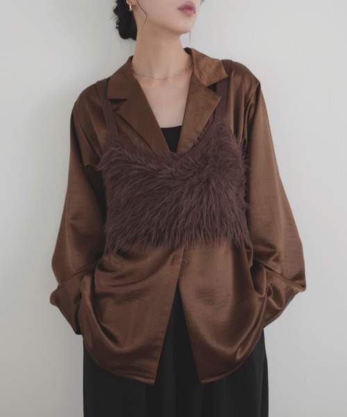 フェイザーギャザードキャミソール フェザーフリンジキャミワンピース