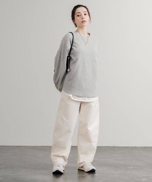 Rocky Monroe(ロッキーモンロー)の「オーバーサイズバルーンスリーブワッフルロングTシャツ(Tシャツ/カットソー・レディース・ブルー/チャコール/ホワイト/グリーン/ブラック/アイボリー/グレー・M/L)」の19枚目の写真