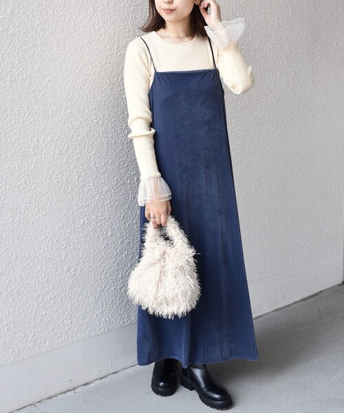 SHIPS Colors:〈手洗い可能〉ポリエステルベロア キャミ ワンピース