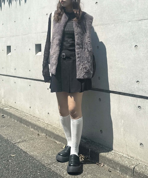 AS KNOW AS plus（アズノゥアズプラス）の「♪ベルト付プリーツミニスカート（スカート・レディース・グレー系その他/チャコールグレー/ブラック・FREE）」の10枚目の写真