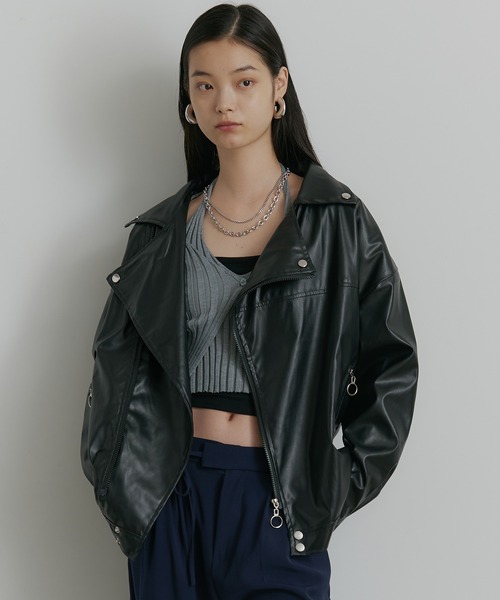 黒のライダースジャケット セール】ビッグシルエットライダースジャケット（ライダースジャケット