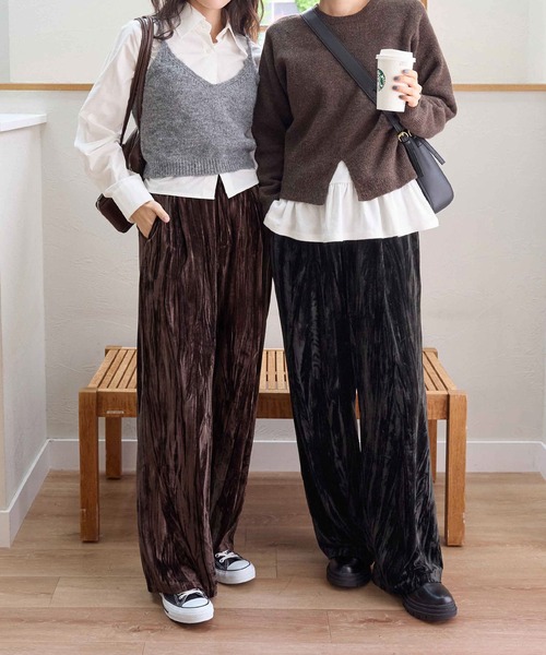 CHAN ME（チャンミ）の「ベロアタックワイドパンツ（その他パンツ・レディース・ダークブラウン/ブラック・MEDIUM/LARGE/X-LARGE）」の4枚目の写真