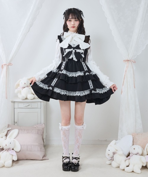 セール】フリルたっぷりはしごレースリボンミニジャンスカ（ジャンパー