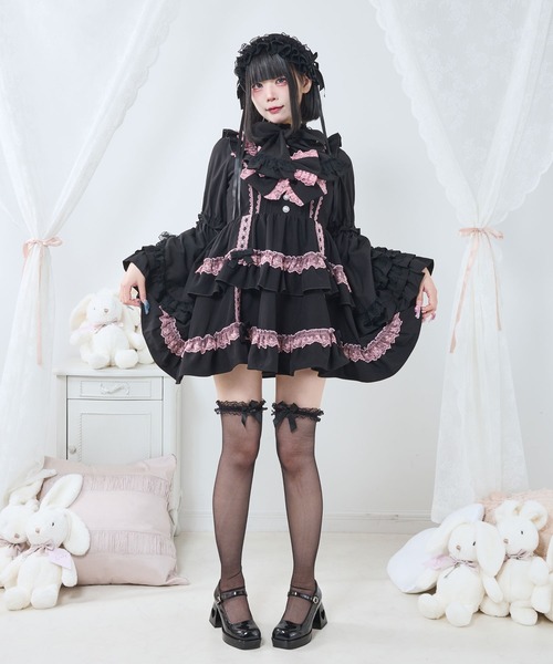 セール】フリルたっぷりはしごレースリボンミニジャンスカ（ジャンパー