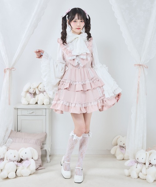 セール】フリルたっぷりはしごレースリボンミニジャンスカ（ジャンパー