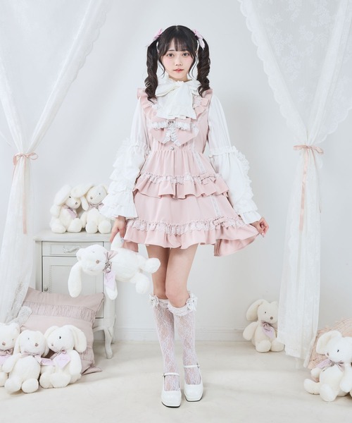 セール】フリルたっぷりはしごレースリボンミニジャンスカ