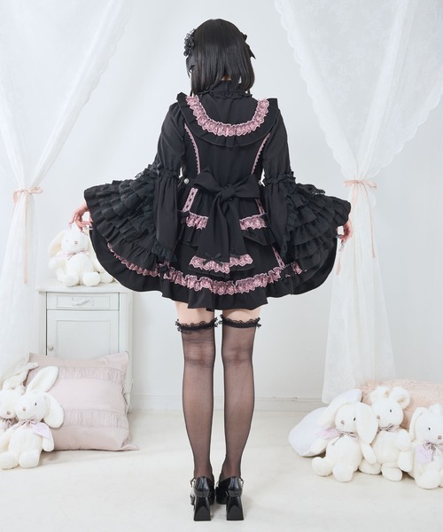 DearMyLove（ディアマイラブ）の「フリルたっぷりはしごレースリボンミニジャンスカ（ジャンパースカート・レディース・ブラック×ピンク/ベビーピンク/ブラック×ホワイト・3L/LL/LARGE/MEDIUM）」の10枚目の写真