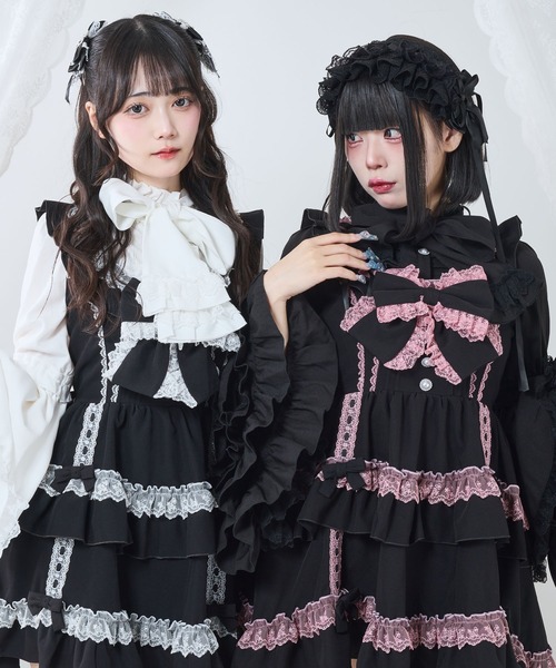 DearMyLove（ディアマイラブ）の「フリルたっぷりはしごレースリボンミニジャンスカ（ジャンパースカート・レディース・ブラック×ピンク/ベビーピンク/ブラック×ホワイト・3L/LL/LARGE/MEDIUM）」の15枚目の写真