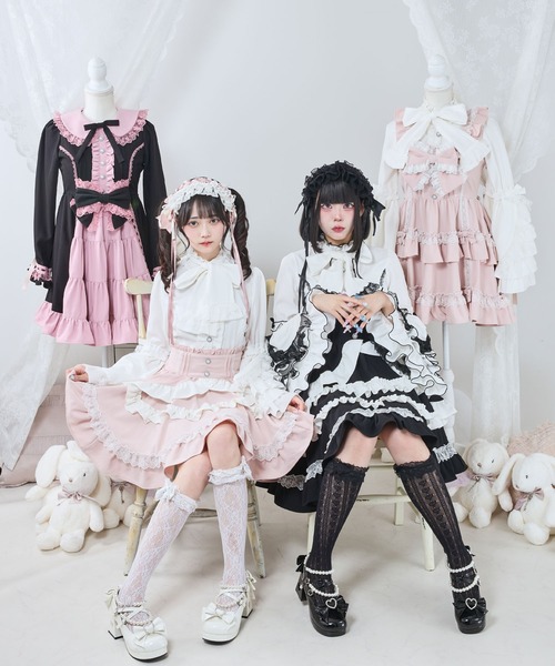 m*i様 レースフリルジャンパースカート黒白 BABYクラシカルシリーズ/別珍レースフリルジャンパースカート