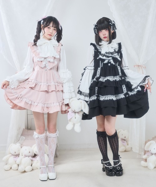 DearMyLove（ディアマイラブ）の「フリルたっぷりはしごレースリボンミニジャンスカ（ジャンパースカート・レディース・ブラック×ピンク/ベビーピンク/ブラック×ホワイト・3L/LL/LARGE/MEDIUM）」の18枚目の写真