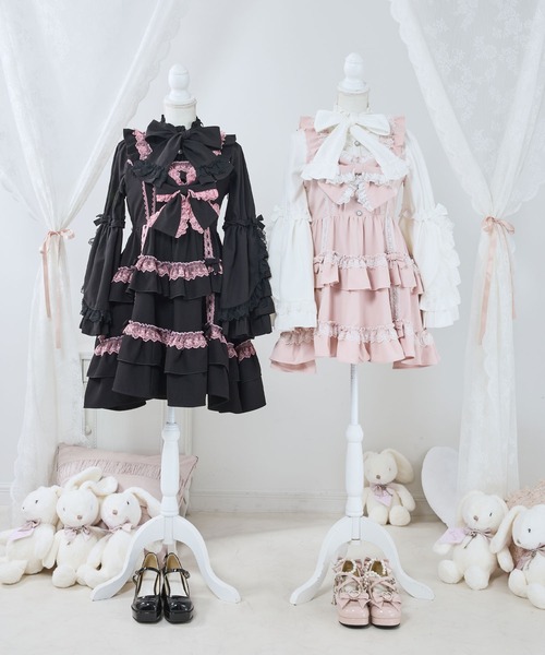 DearMyLove（ディアマイラブ）の「フリルたっぷりはしごレースリボンミニジャンスカ（ジャンパースカート・レディース・ブラック×ピンク/ベビーピンク/ブラック×ホワイト・3L/LL/LARGE/MEDIUM）」の19枚目の写真