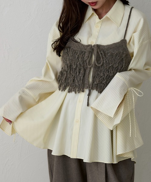apres jour clair（アプレジュールクレア）の「【apres jour clair】袖リボンペプラムチュニックシャツ（シャツ/ブラウス・レディース・ブルー/ブラック/アイボリー・X-LARGE/フリー）」の2枚目の写真