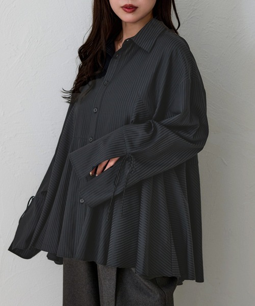 apres jour clair（アプレジュールクレア）の「【apres jour clair】袖リボンペプラムチュニックシャツ（シャツ/ブラウス・レディース・ブルー/ブラック/アイボリー・X-LARGE/フリー）」の3枚目の写真