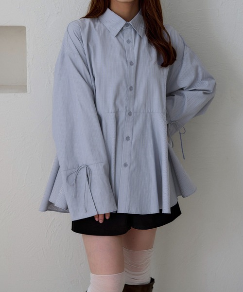 apres jour clair】袖リボンペプラムチュニックシャツ（シャツ