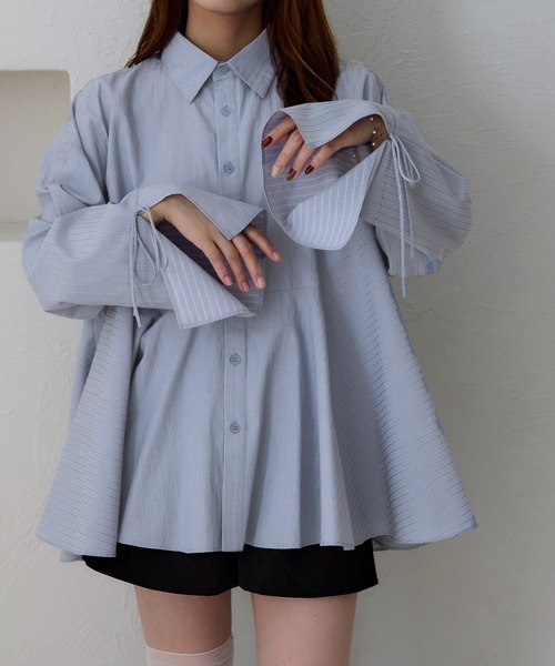 apres jour clair（アプレジュールクレア）の「【apres jour clair】袖リボンペプラムチュニックシャツ（シャツ/ブラウス・レディース・ブルー/ブラック/アイボリー・X-LARGE/フリー）」の22枚目の写真
