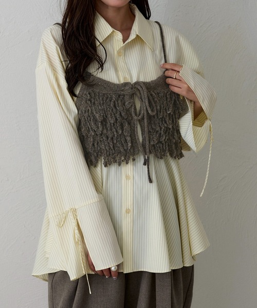 apres jour clair（アプレジュールクレア）の「【apres jour clair】袖リボンペプラムチュニックシャツ（シャツ/ブラウス・レディース・ブルー/ブラック/アイボリー・X-LARGE/フリー）」の4枚目の写真