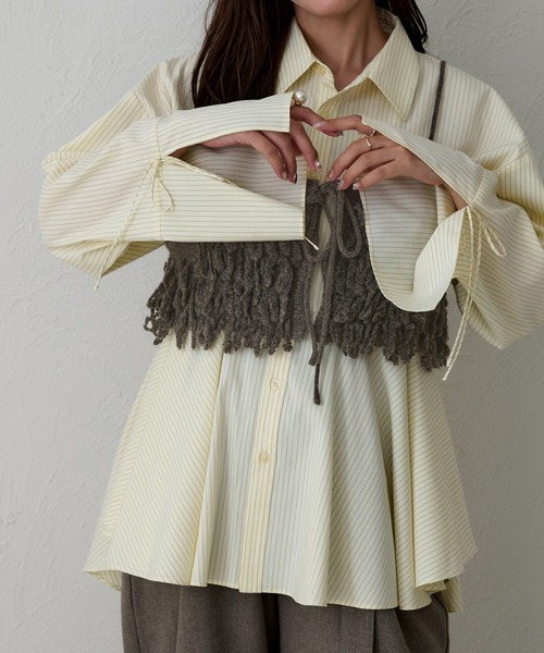 apres jour clair（アプレジュールクレア）の「【apres jour clair】袖リボンペプラムチュニックシャツ（シャツ/ブラウス・レディース・ブルー/ブラック/アイボリー・X-LARGE/フリー）」の5枚目の写真