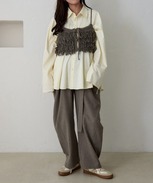 apres jour clair】袖リボンペプラムチュニックシャツ（シャツ