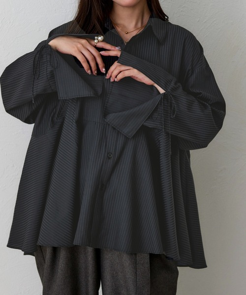 apres jour clair（アプレジュールクレア）の「【apres jour clair】袖リボンペプラムチュニックシャツ（シャツ/ブラウス・レディース・ブルー/ブラック/アイボリー・X-LARGE/フリー）」の15枚目の写真