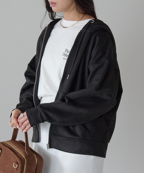 Fizz（フィズ）の「スウェードポンチドルマンパーカー（パーカー・レディース・ブラック/グレイッシュベージュ/アイボリー・M）」の15枚目の写真