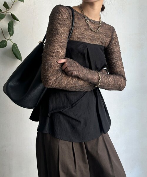 DouDou（ドゥドゥ）の「レースロングスリーブトップス（Tシャツ/カットソー・レディース・ブラック/ホワイト/サックスブルー/カーキ・FREE）」の3枚目の写真