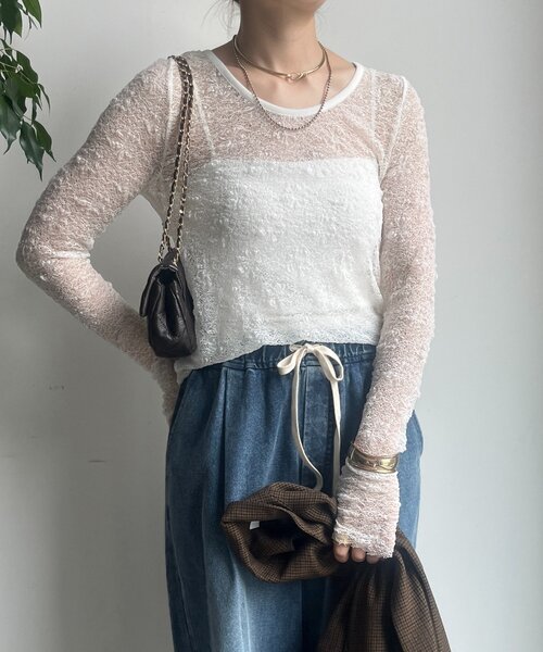 DouDou（ドゥドゥ）の「レースロングスリーブトップス（Tシャツ/カットソー・レディース・ブラック/ホワイト/サックスブルー/カーキ・FREE）」の12枚目の写真