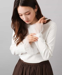 MK MICHEL KLEIN | 袖口チュールデザイン インナーカットソー/洗える(Tシャツ/カットソー)