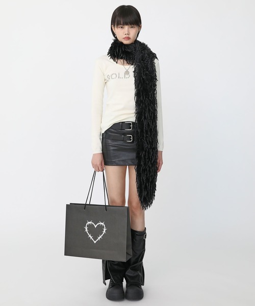 Heart Tattoo(ハートタトゥー)の「belt glossy miniskirt & glossy boots cover set / 合皮ブーツカバー+合皮スカートセット(スカート・レディース・ブラック・0/1)」の2枚目の写真