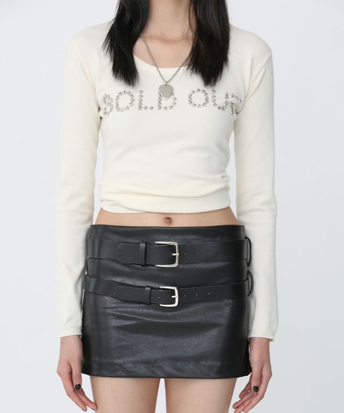 Heart Tattoo(ハートタトゥー)の「belt glossy miniskirt & glossy boots cover set / 合皮ブーツカバー+合皮スカートセット(スカート・レディース・ブラック・0/1)」の4枚目の写真