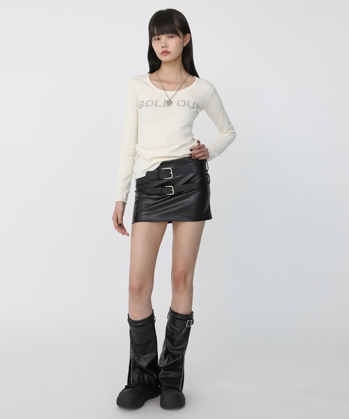 Heart Tattoo(ハートタトゥー)の「belt glossy miniskirt & glossy boots cover set / 合皮ブーツカバー+合皮スカートセット(スカート・レディース・ブラック・0/1)」の10枚目の写真