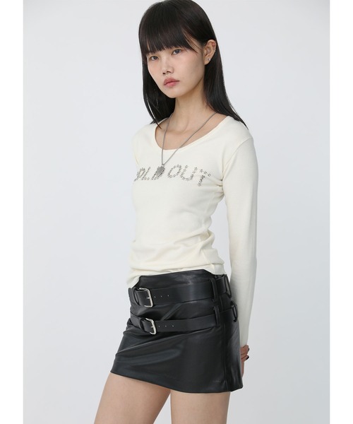 Heart Tattoo(ハートタトゥー)の「belt glossy miniskirt & glossy boots cover set / 合皮ブーツカバー+合皮スカートセット(スカート・レディース・ブラック・0/1)」の11枚目の写真