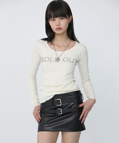 Heart Tattoo(ハートタトゥー)の「belt glossy miniskirt & glossy boots cover set / 合皮ブーツカバー+合皮スカートセット(スカート・レディース・ブラック・0/1)」の13枚目の写真