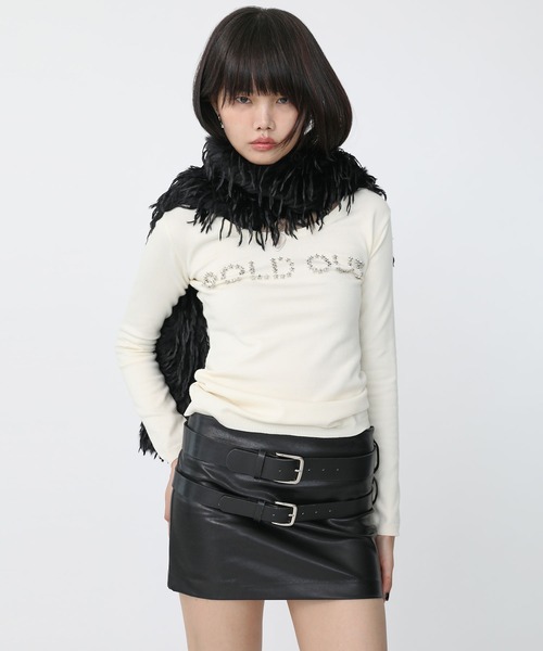 Heart Tattoo(ハートタトゥー)の「belt glossy miniskirt & glossy boots cover set / 合皮ブーツカバー+合皮スカートセット(スカート・レディース・ブラック・0/1)」の16枚目の写真