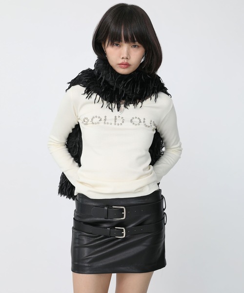 Heart Tattoo(ハートタトゥー)の「belt glossy miniskirt & glossy boots cover set / 合皮ブーツカバー+合皮スカートセット(スカート・レディース・ブラック・0/1)」の17枚目の写真