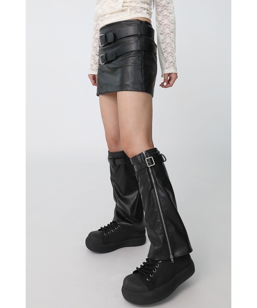 Heart Tattoo(ハートタトゥー)の「belt glossy miniskirt & glossy boots cover set / 合皮ブーツカバー+合皮スカートセット(スカート・レディース・ブラック・0/1)」の20枚目の写真