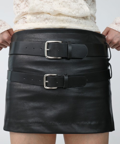 Heart Tattoo(ハートタトゥー)の「belt glossy miniskirt & glossy boots cover set / 合皮ブーツカバー+合皮スカートセット(スカート・レディース・ブラック・0/1)」の22枚目の写真