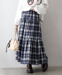 チェックティアードロングスカート