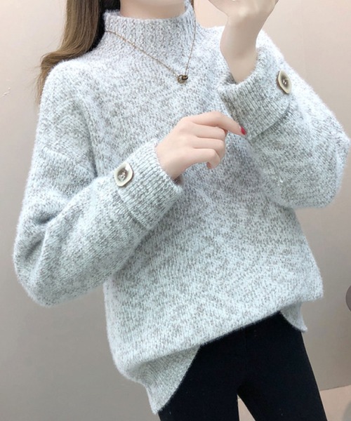 2ly2(トゥーリートゥー)の「袖口ボタンデザインがアクセント!ふんわりニットトップス(ニット/セーター・レディース・グレー/ブルー/グリーン/ピンク/パープル・FREE)」の9枚目の写真