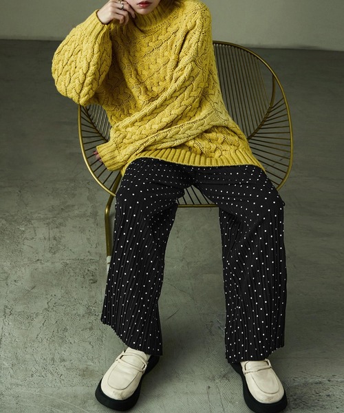 Fashion Letter（ファッションレター）の「ドットプリント プリーツイージーワイドパンツ（その他パンツ・レディース・ブラウン/ブラック・M/L）」の3枚目の写真