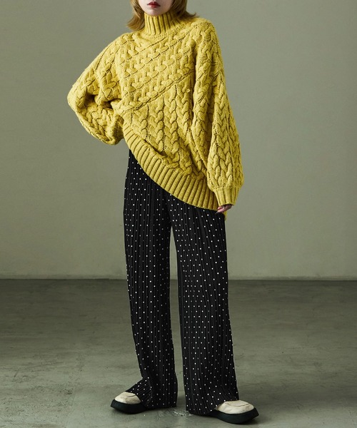 Fashion Letter（ファッションレター）の「ドットプリント プリーツイージーワイドパンツ（その他パンツ・レディース・ブラウン/ブラック・M/L）」の9枚目の写真