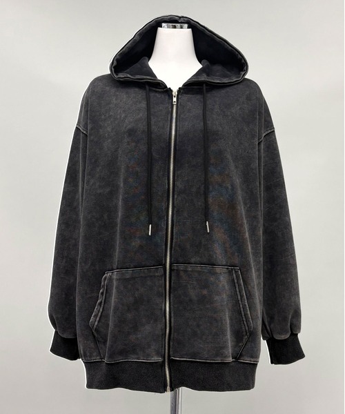 完売商品　ブラックビンテージ パーカー ユニセックスヴィンテージ加工ジップパーカー（パーカー）｜FOLLOWIN