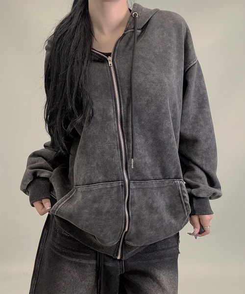 ユニセックスヴィンテージ加工ジップパーカー（パーカー）｜FOLLOWIN